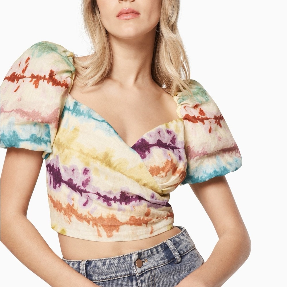 Elliatt Adore Top Colorful Tie-Dye Puff Sleeve Crop Top